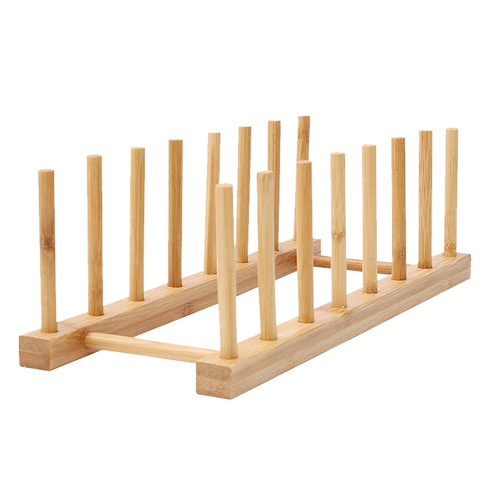 Wovilon Bamboo Wooden Plate Racks Dish Stand Holder Kitchen Storage Cabinet Organizer For Dish/Plate/Bowl/Cup/Pot Lid/Cutting Board