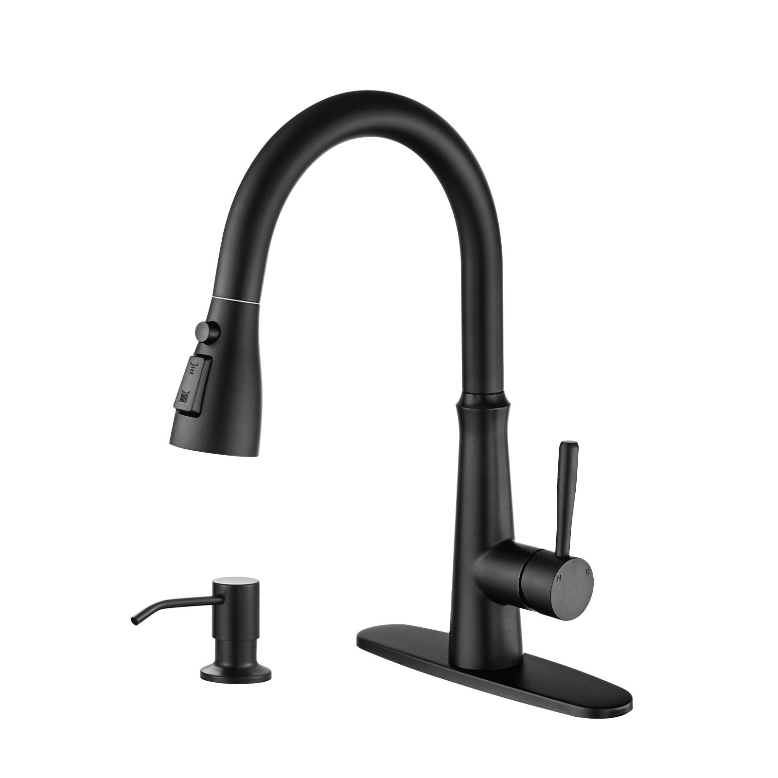 Matte Black Stainless Steel Pull Down Kitchen Faucet with Soap Dispenser