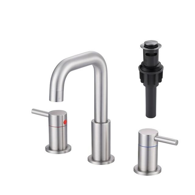 Wowow 8 in. Widespread Double Handle High Arc Bathroom Faucet with Pop-Up Drain Kit Included and Supply Lines in Brushed Nickel