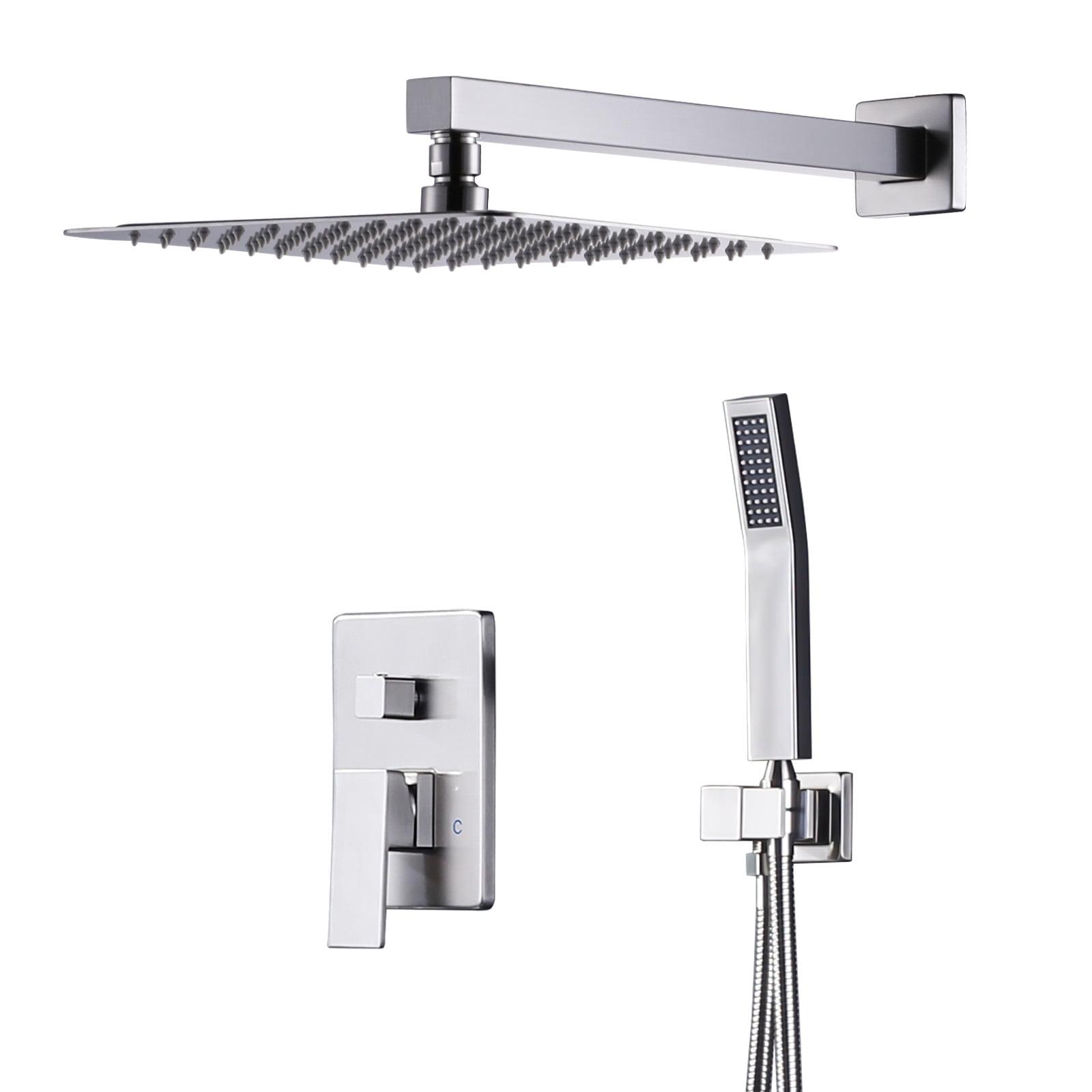 Brushed Nickel Square Rain Shower Faucet with Handheld