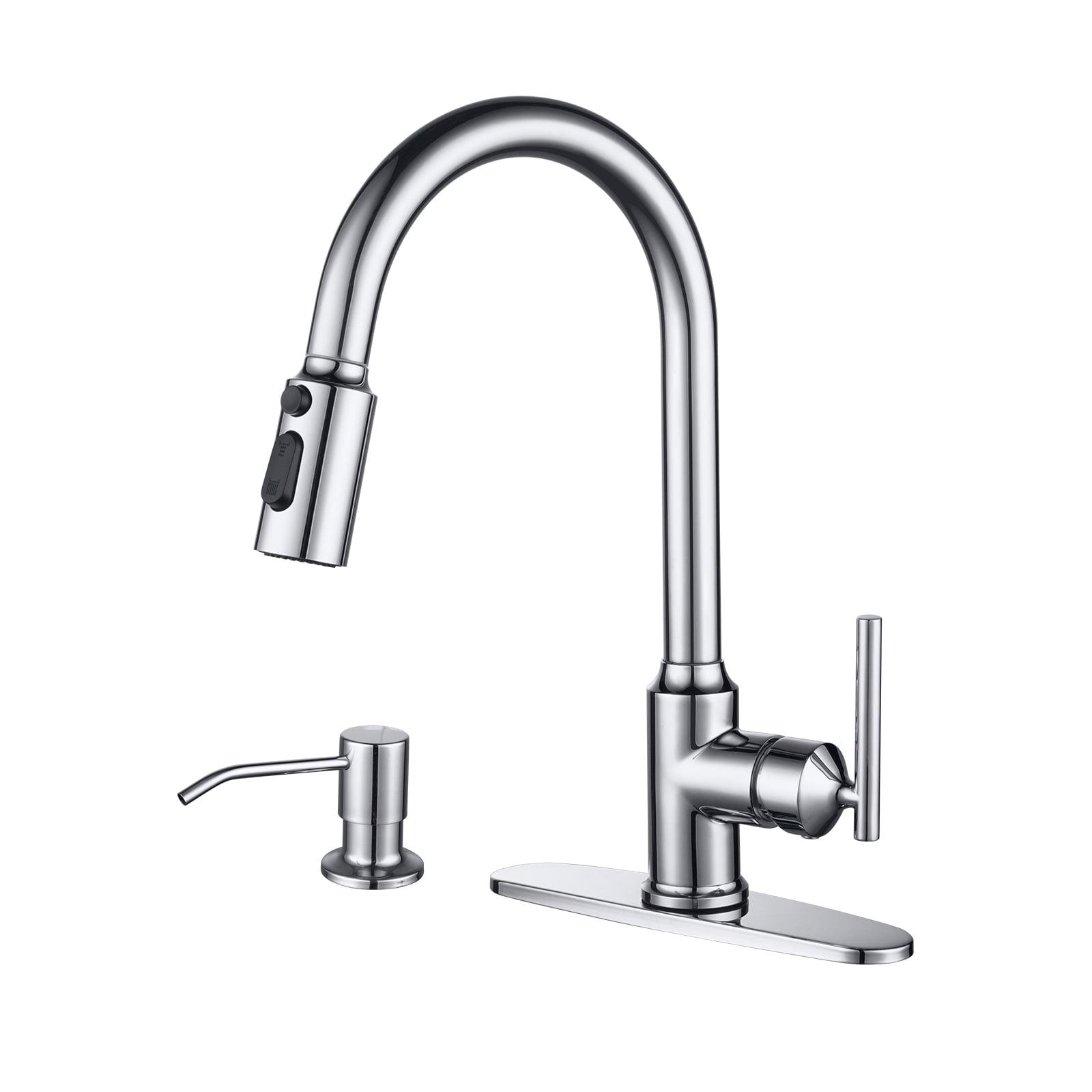 Polished Chrome Stainless Steel Pull Down Kitchen Faucet with Soap Dispenser