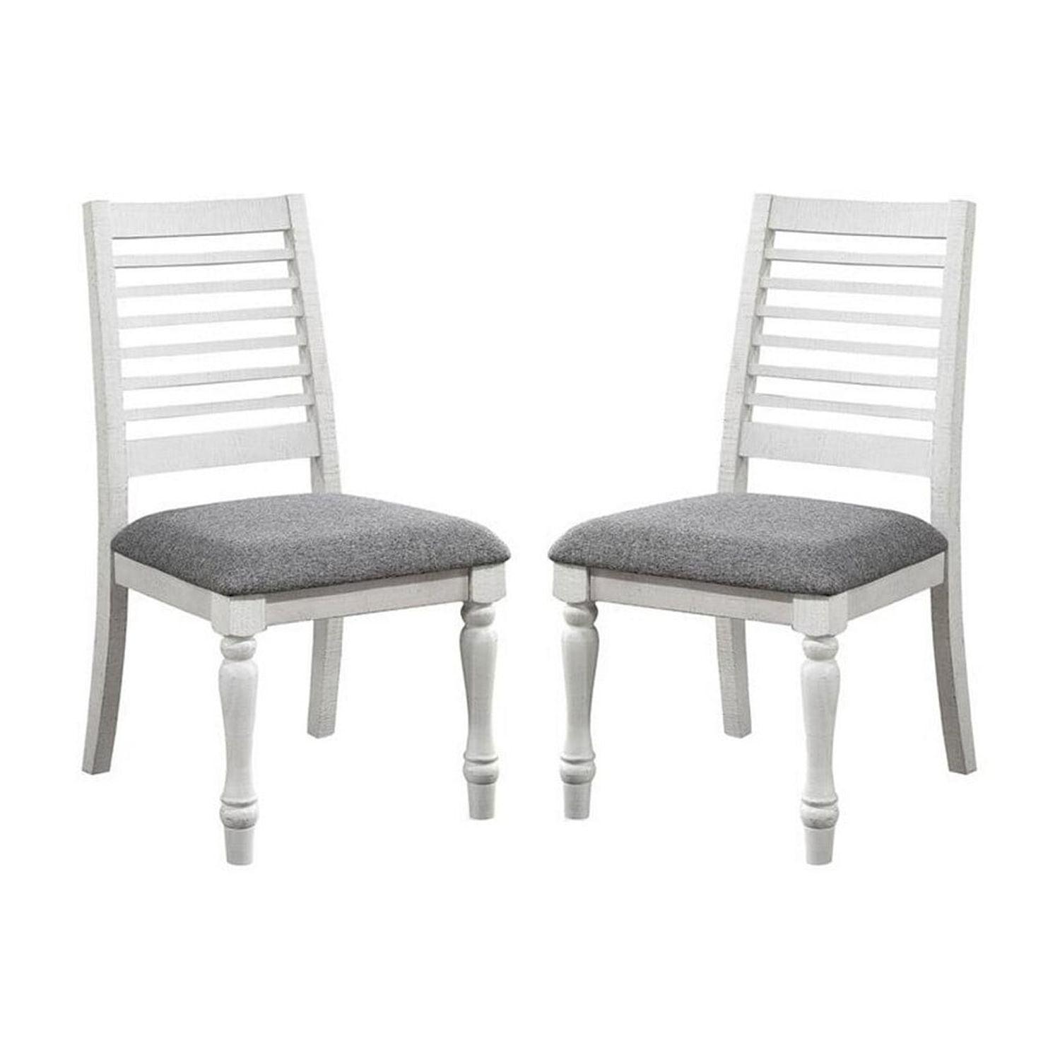 Wren 24 Inch Dining Chair Set of 2 Gray Fabric Cushion Antique White Wood