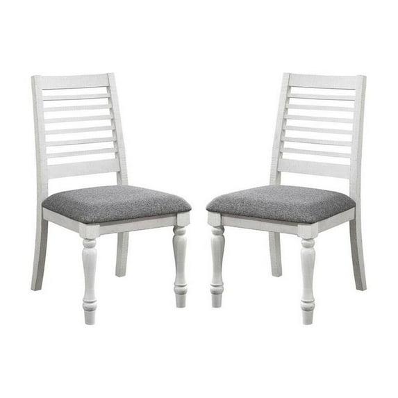 Wren 24 Inch Dining Chair Set of 2 Gray Fabric Cushion Antique White Wood