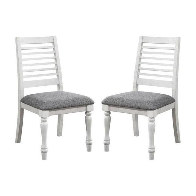 Wren 24 Inch Dining Chair Set of 2 Gray Fabric Cushion Antique White Wood