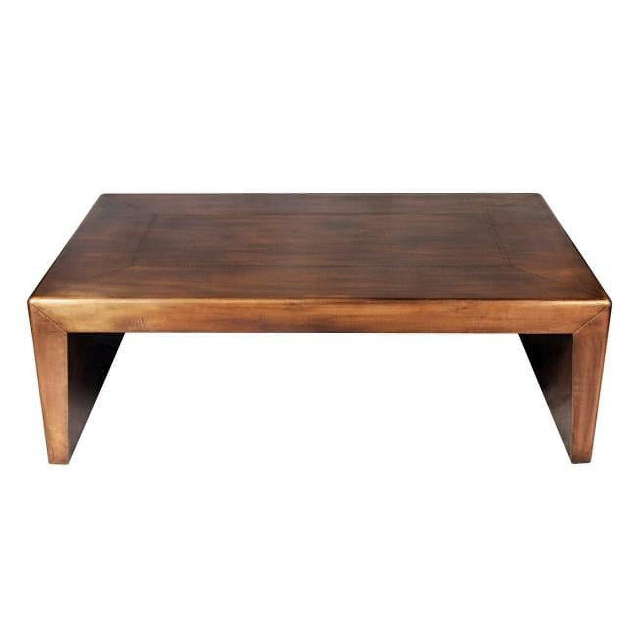 Copper Tone Rectangular Wood and Metal Coffee Table