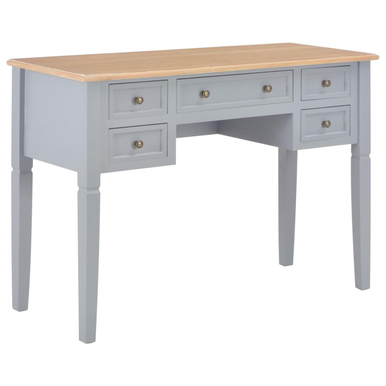 Romantic Pine and MDF Study Desk with Five Drawers in Brown and Gray