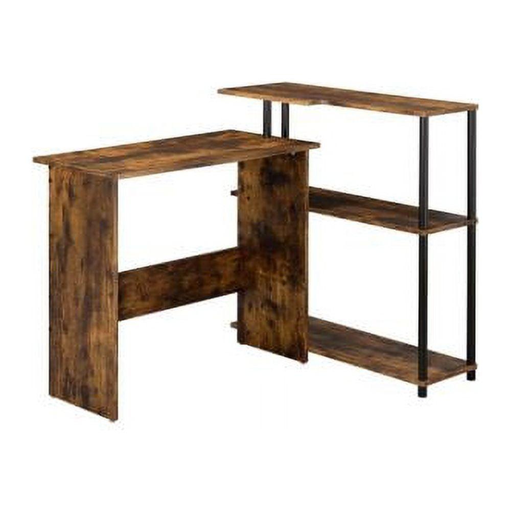 Elegant Black Wood Desk with Built-in Bookshelf and Drawer