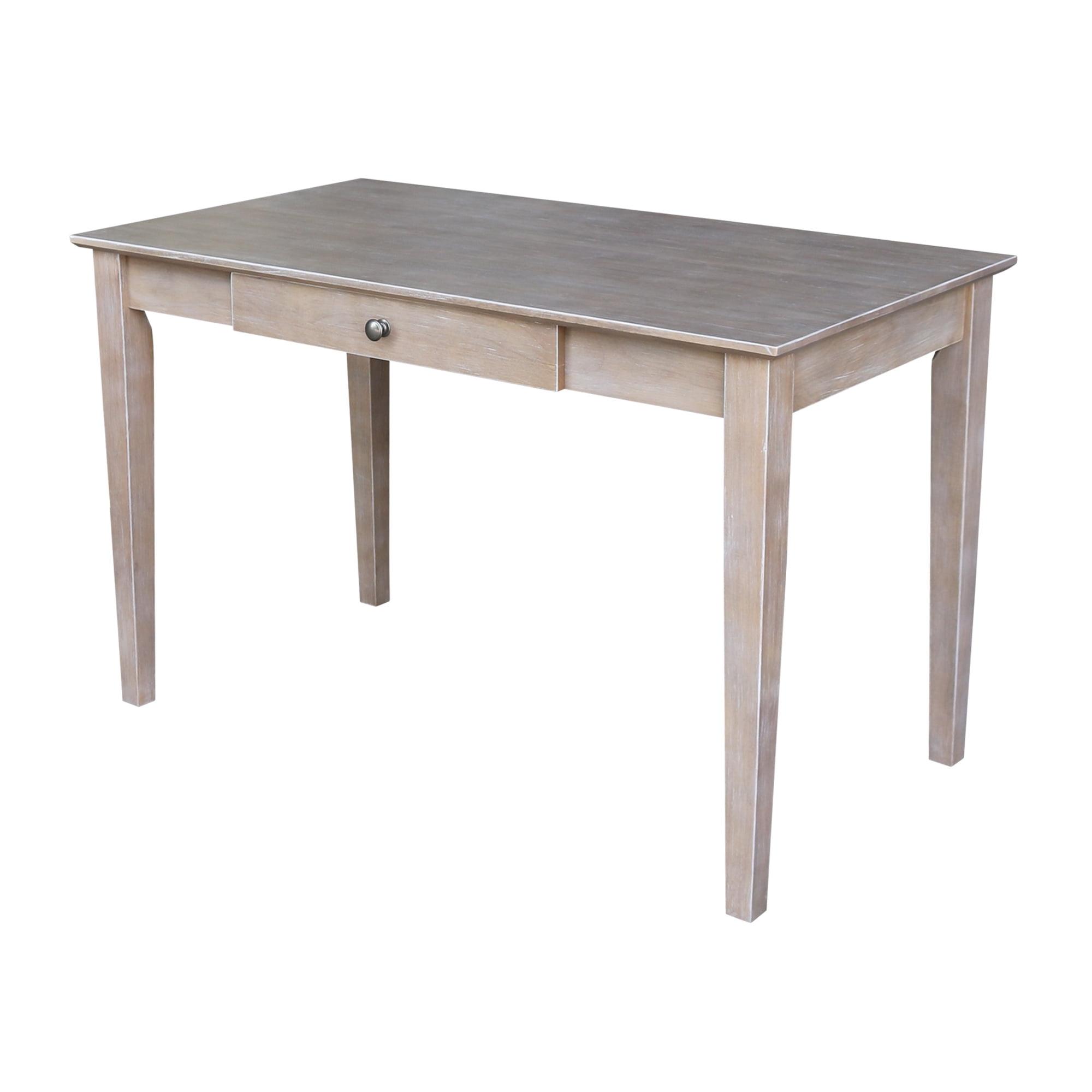 Transitional Solid Hardwood Home Office Desk with Drawer in Washed Gray Taupe