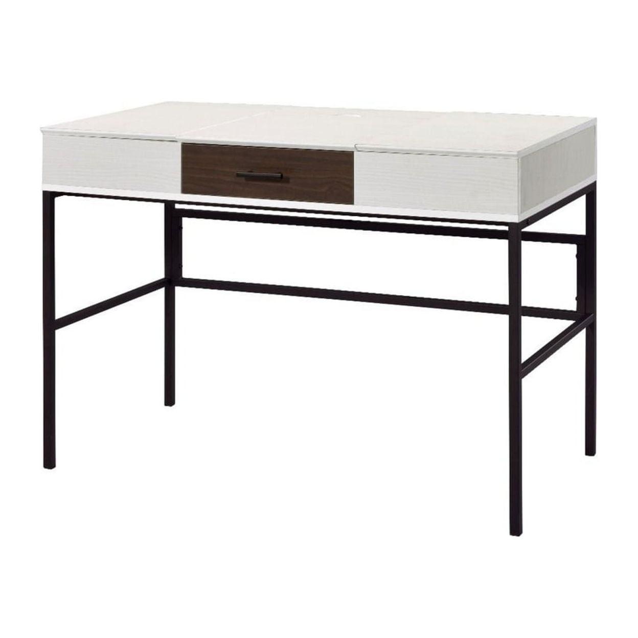 Sophisticated White Wood Writing Desk with USB Port and Hidden Storage