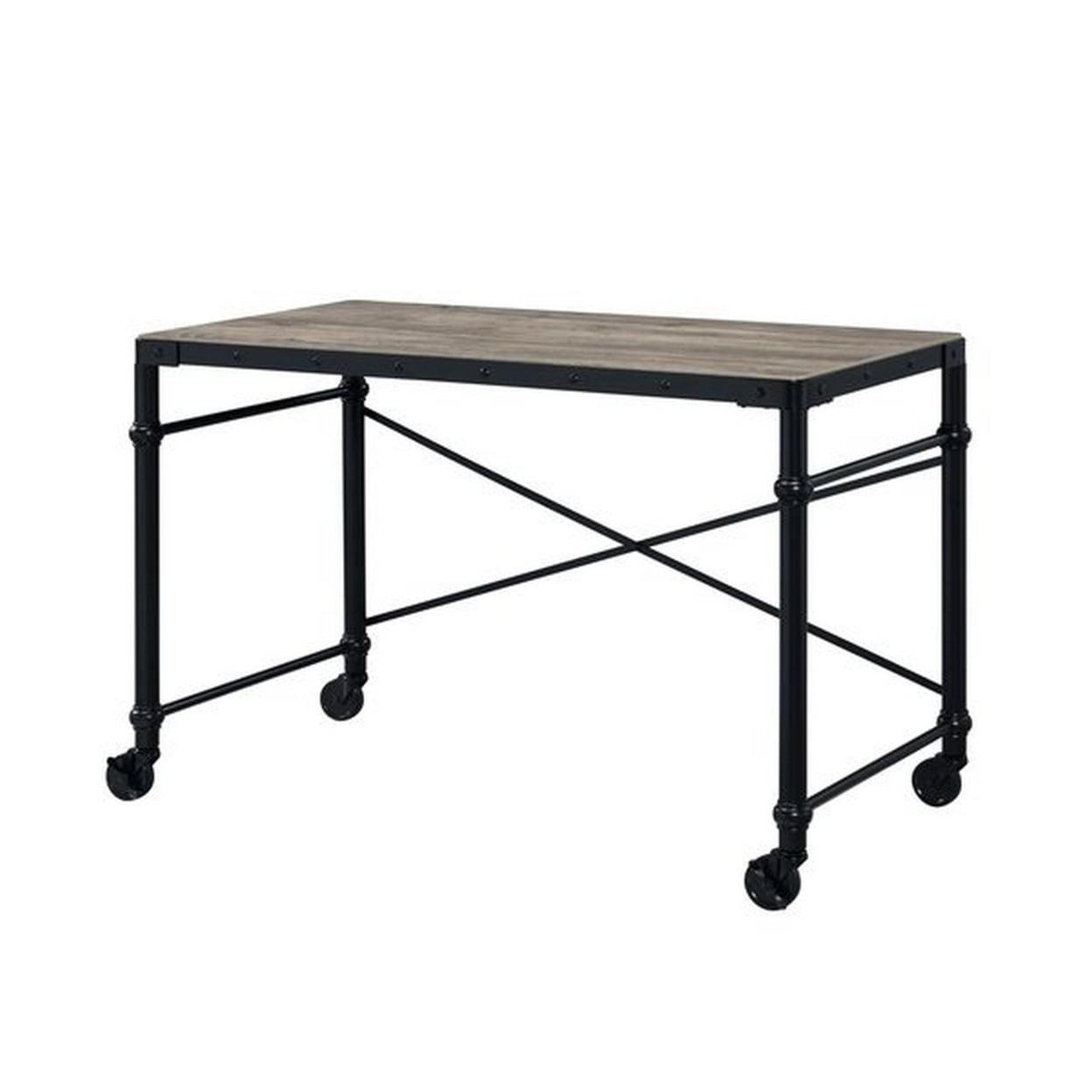 Black Wood Writing Desk with Casters and Nail Accents