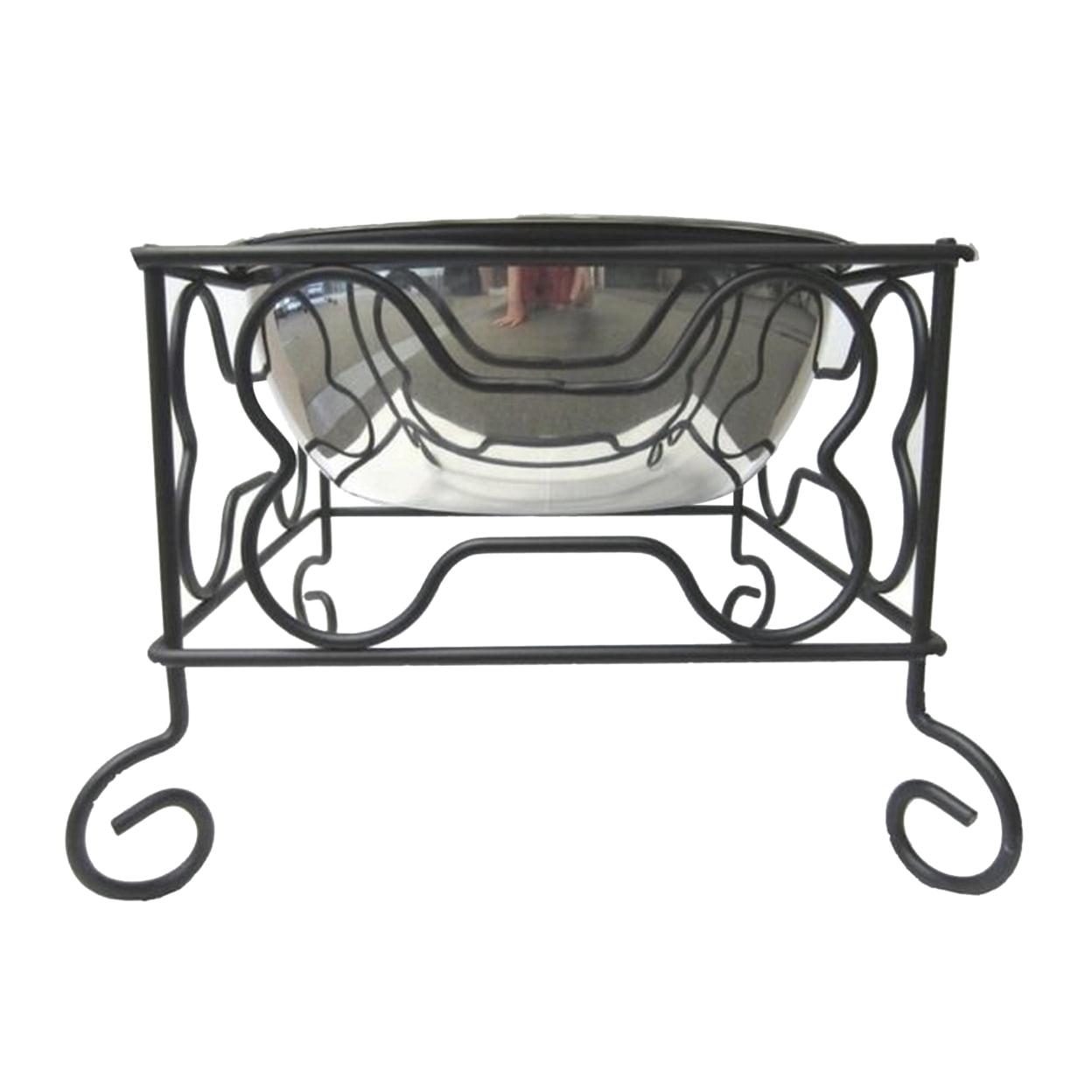 YML 7-Inch Wrought Iron Stand with Single Stainless Steel Bowl - Size: Medium (6.75 inches H x 8.25 inches W x 8.25 inches D)