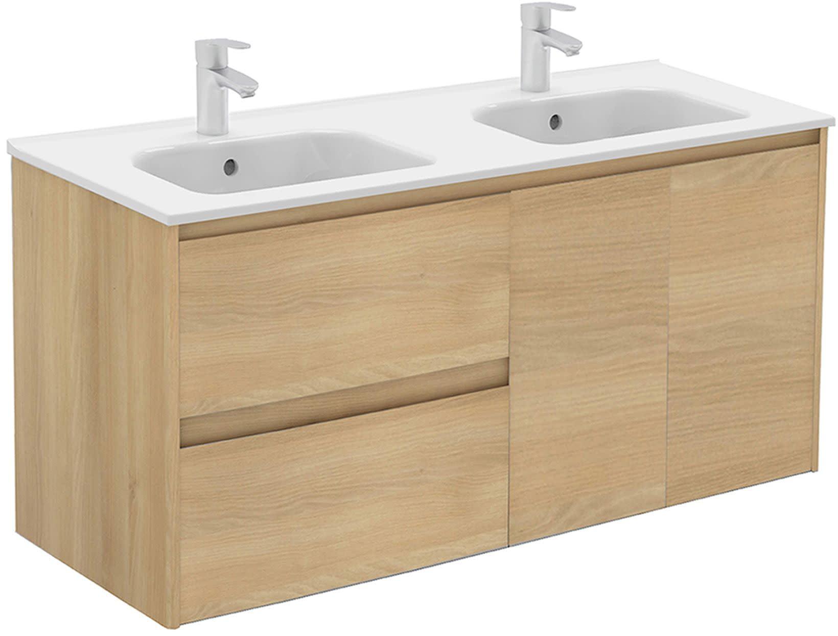 Ambra 48" Nordic Oak Wall-Mount Double Vanity with Ceramic Top