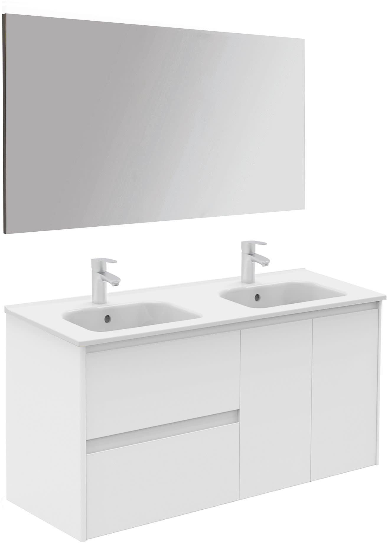 Gloss White Wall-Mounted Double Vanity Set with Mirror