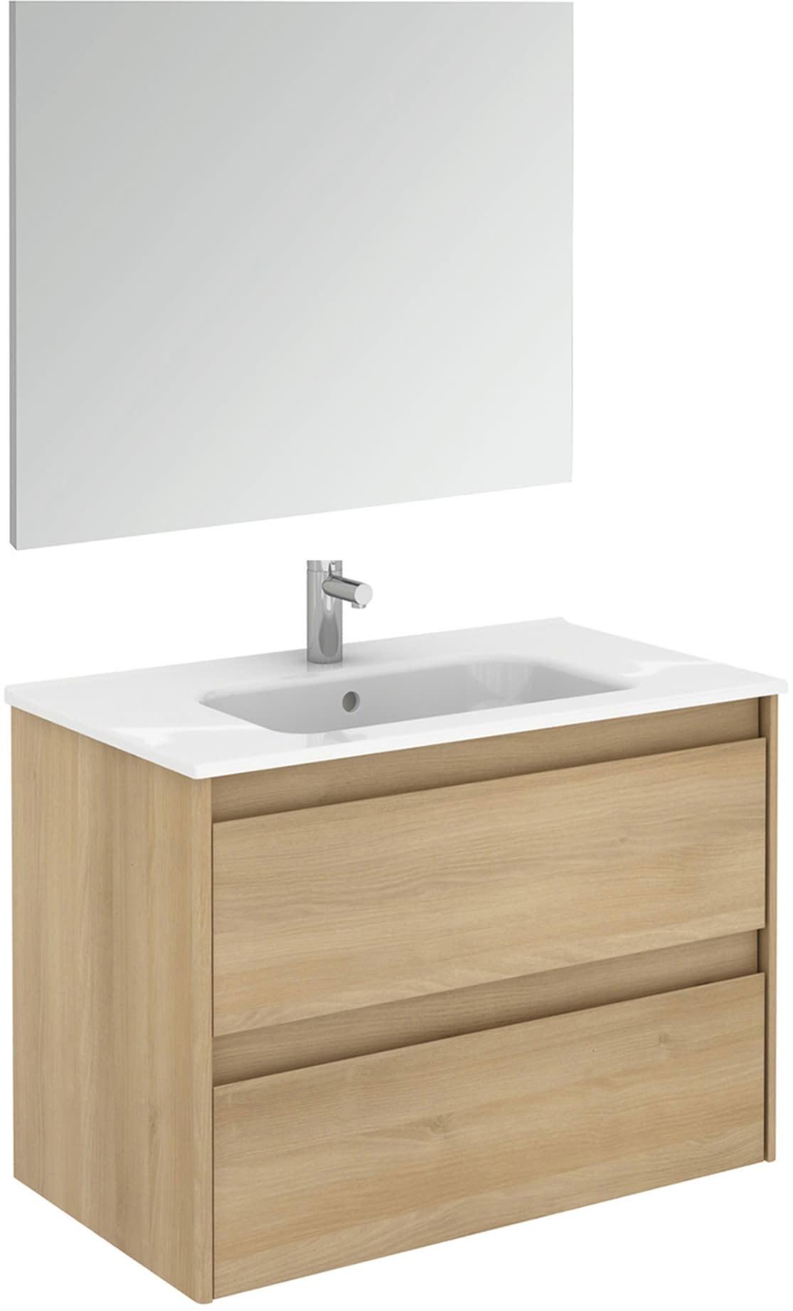 Nordic Oak Floating Single Sink Vanity with Brass Accents