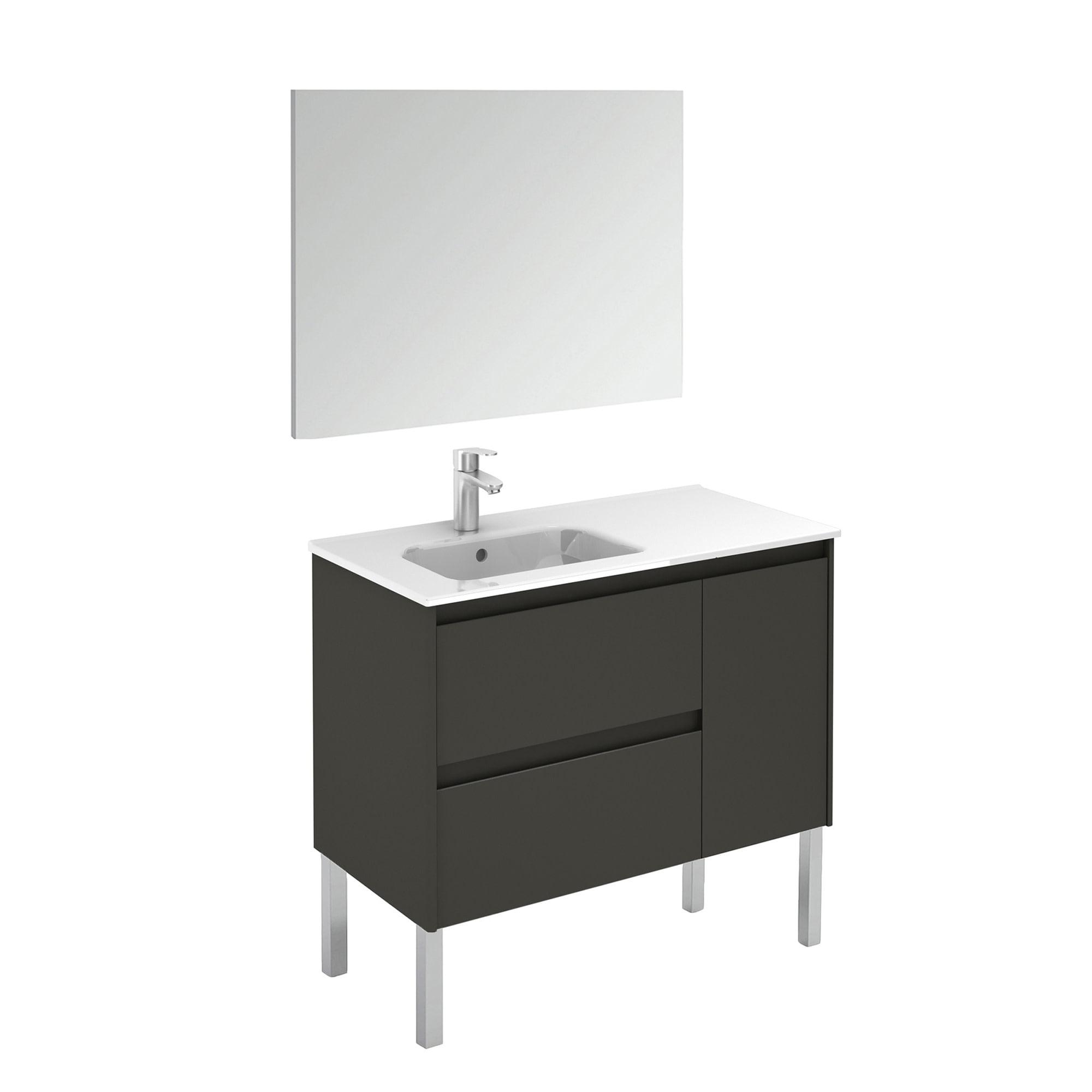 Ambra 36'' Gloss Anthracite Single Bathroom Vanity with Mirror