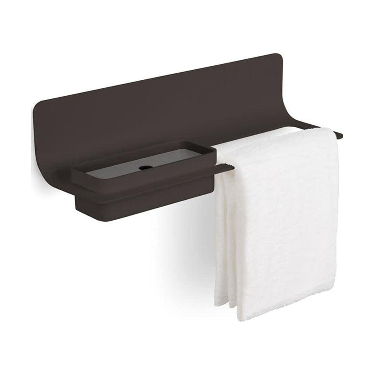 Curva 25'' Matte Black Aluminum Wall Shelf with Towel Bar