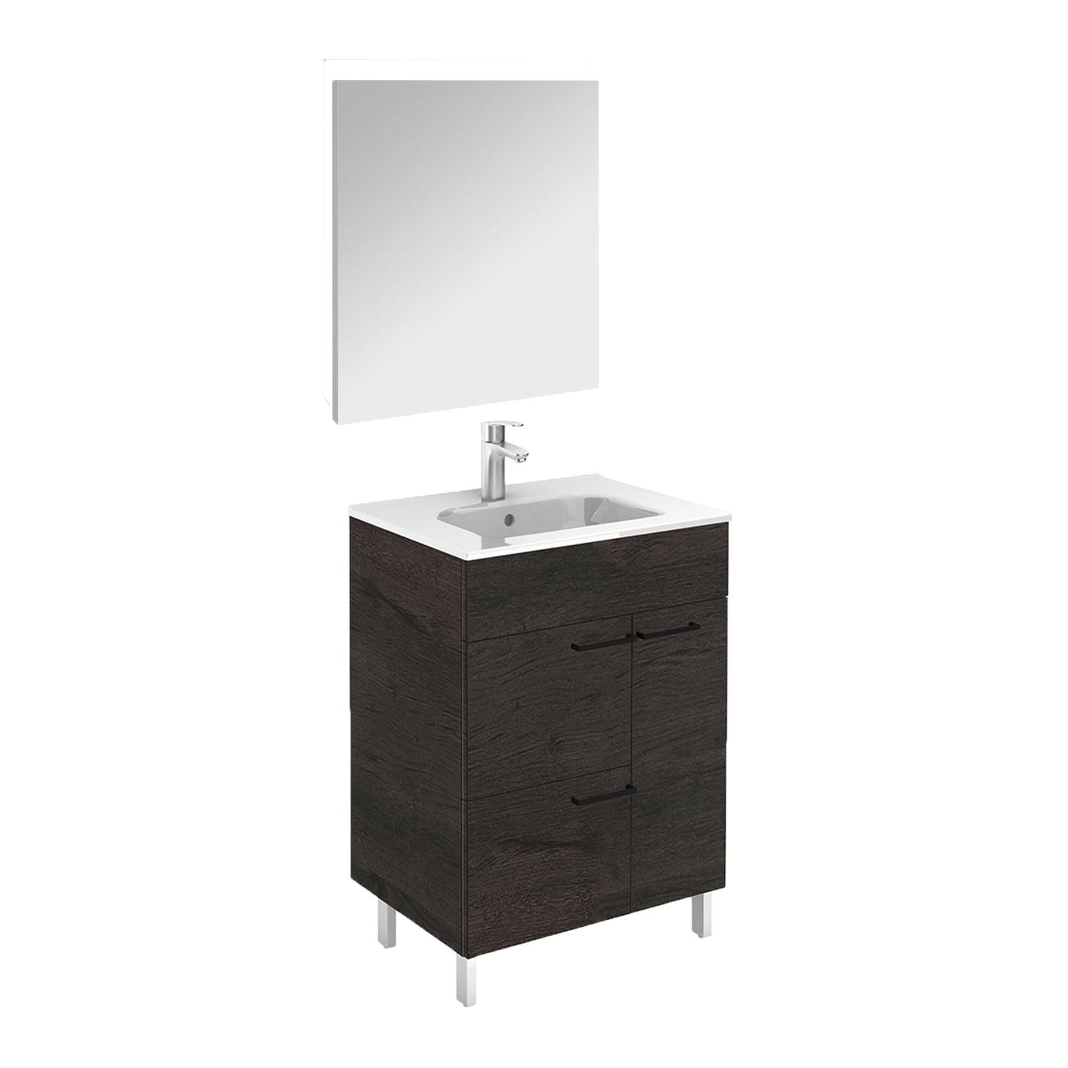 Elegance 24'' Modern Freestanding White Ceramic Single Bathroom Vanity Set with Mirror