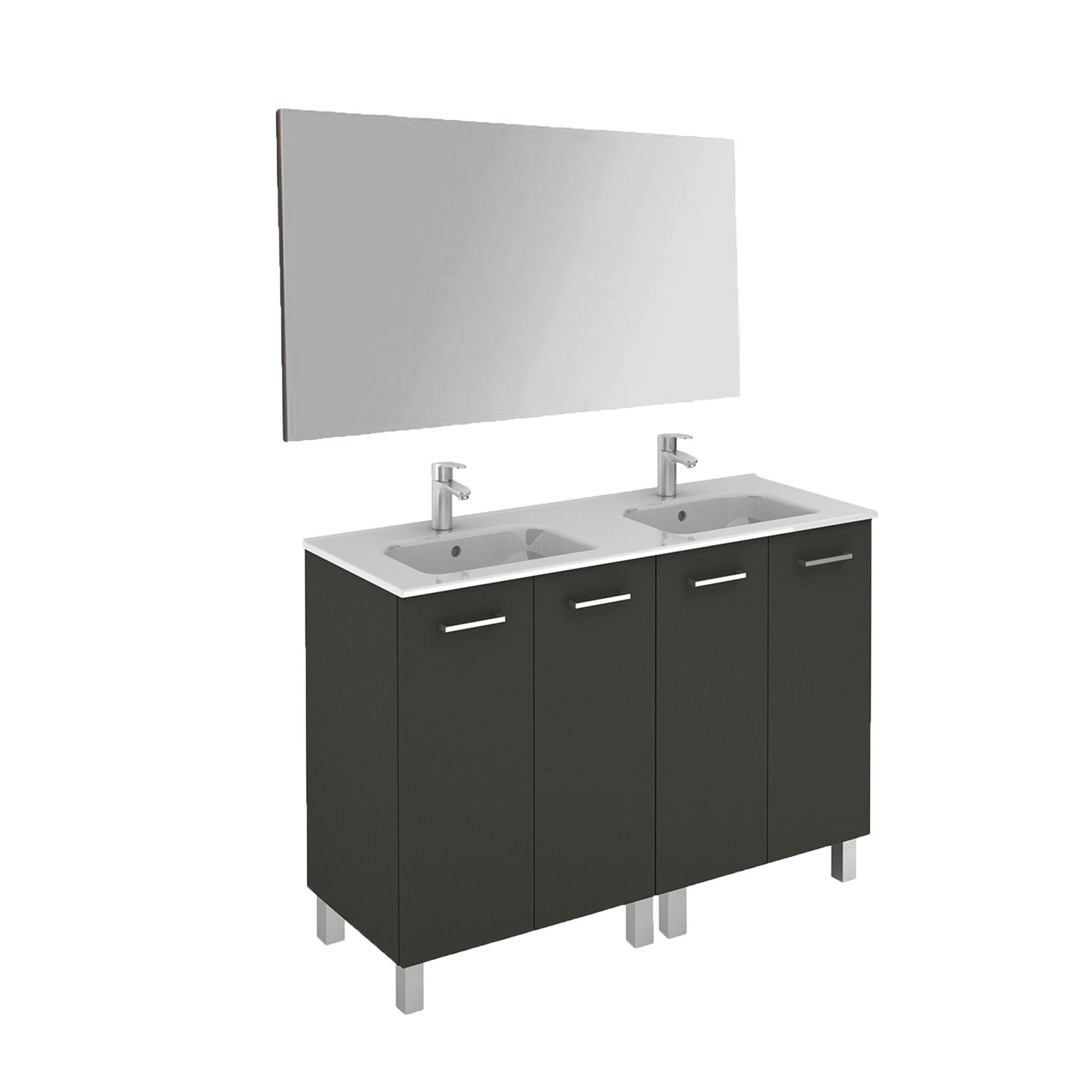 Anthracite Double Sink Freestanding Bathroom Vanity with Mirror