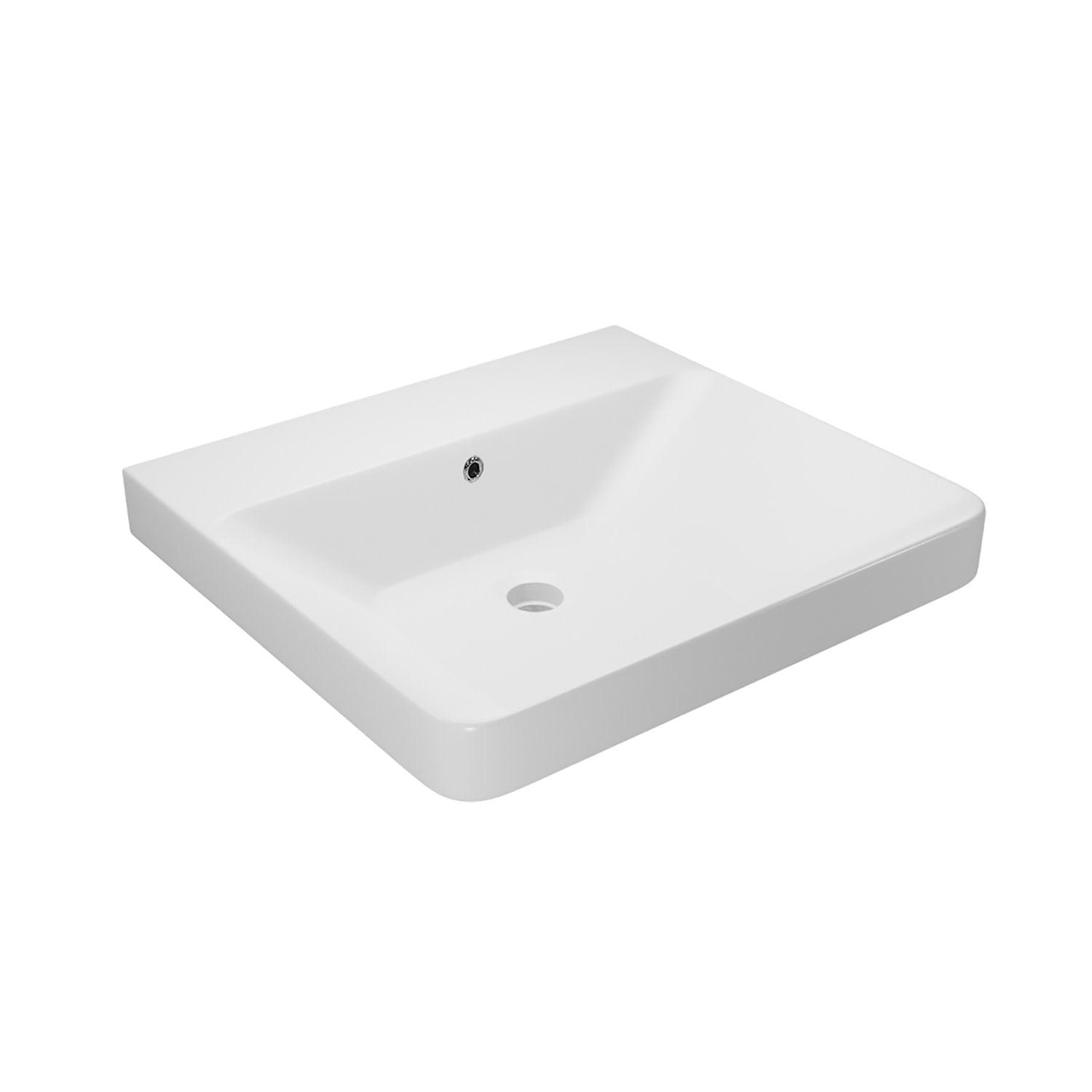 Matte White Ceramic Rectangular Wall-Mount Sink with Overflow