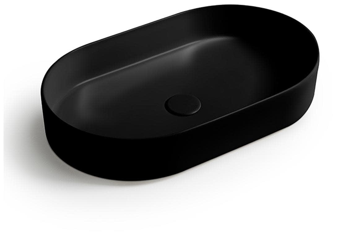 Matte Black Oval Ceramic Wall-Mount Bathroom Sink