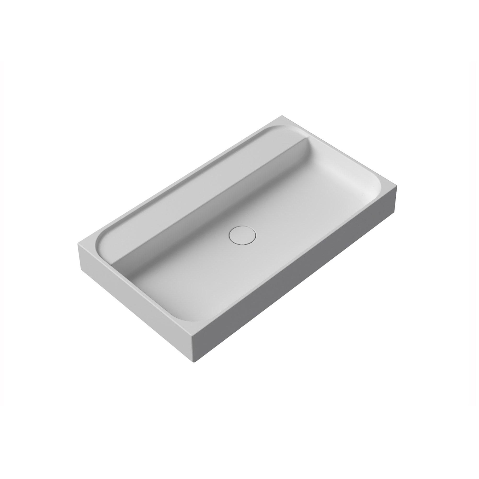 Glossy White Ceramic Wall-Mount Rectangular Bathroom Sink