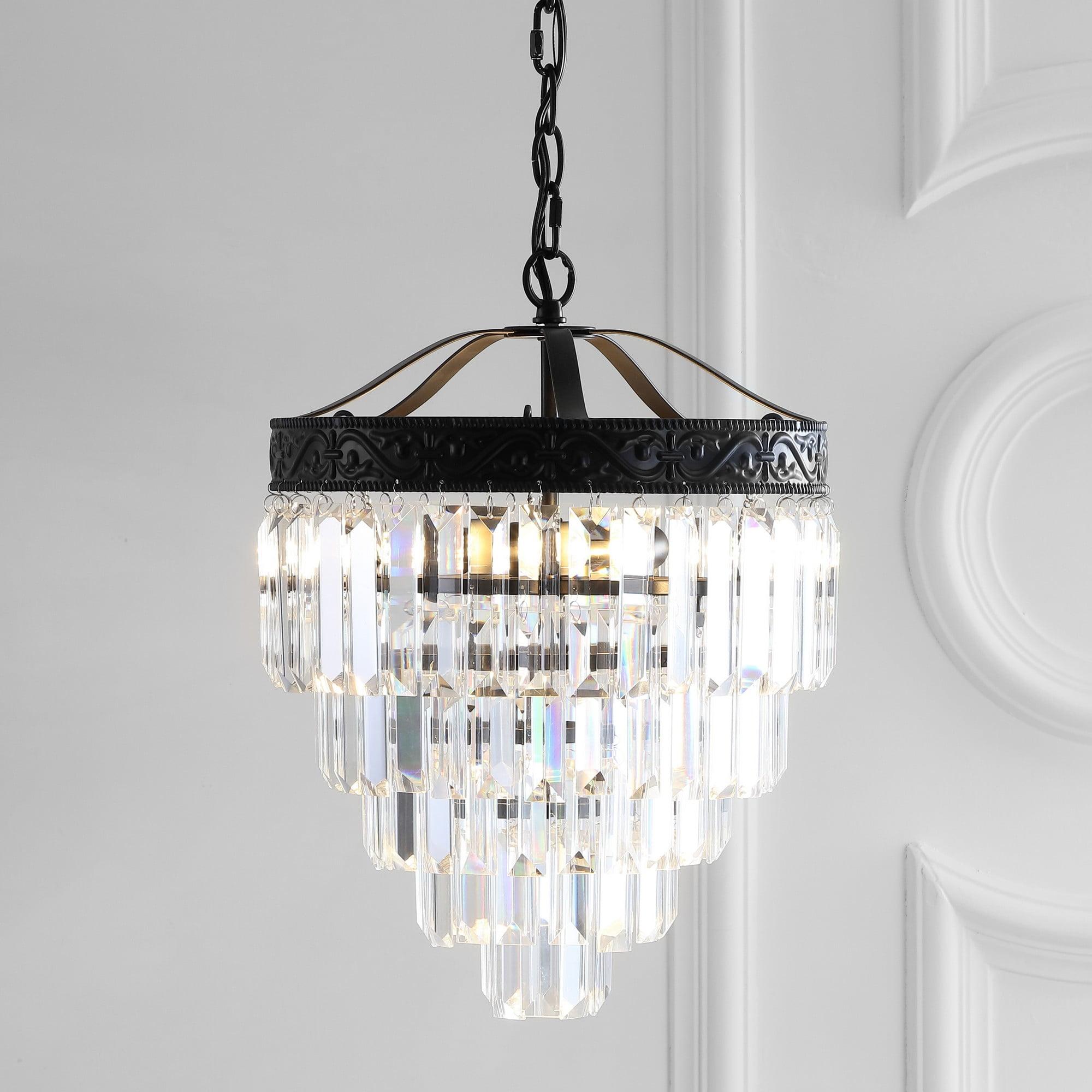 Wyatt 12" 2-Light Crystal LED Chandelier, Bronze/ Clear