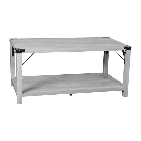 Flash Furniture Wyatt Modern Farmhouse Wooden 2 Tier Coffee Table with Black Metal Corner Accents and Cross Bracing, Aspen Gray