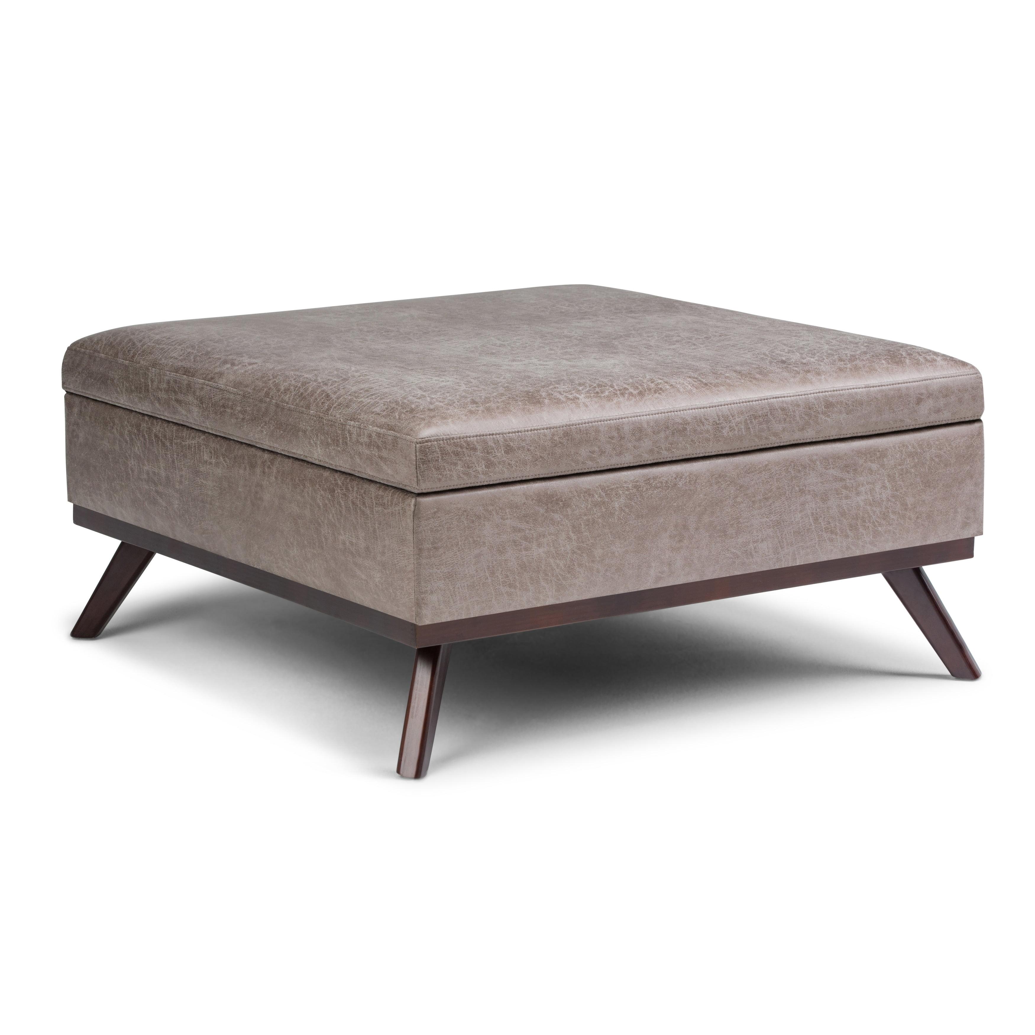 Ethan 36'' Distressed Grey Taupe Faux Leather Storage Ottoman