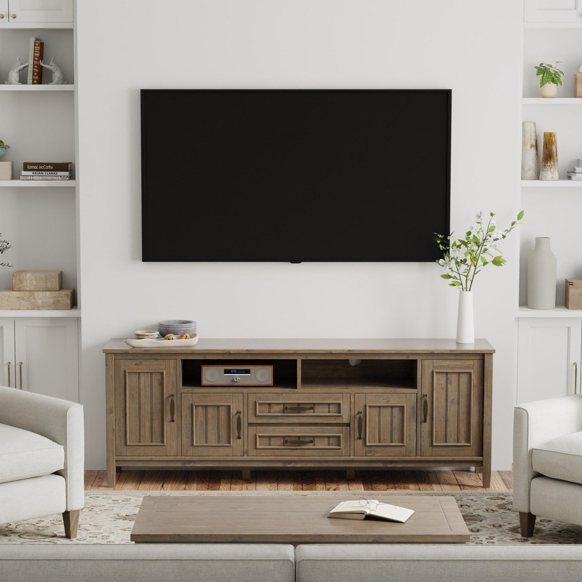 Rowan 72" TV Stand for TVs up to 80" Smoky Brown - Wyndenhall: Contemporary Media Console with Drawers