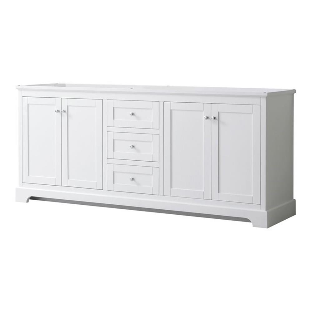 Avery Contemporary 79" White Double Bathroom Vanity Base with Polished Chrome Accents