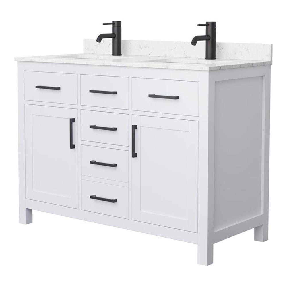 Wyndham Collection Beckett 48" Wood Double Bathroom Vanity in White/Black