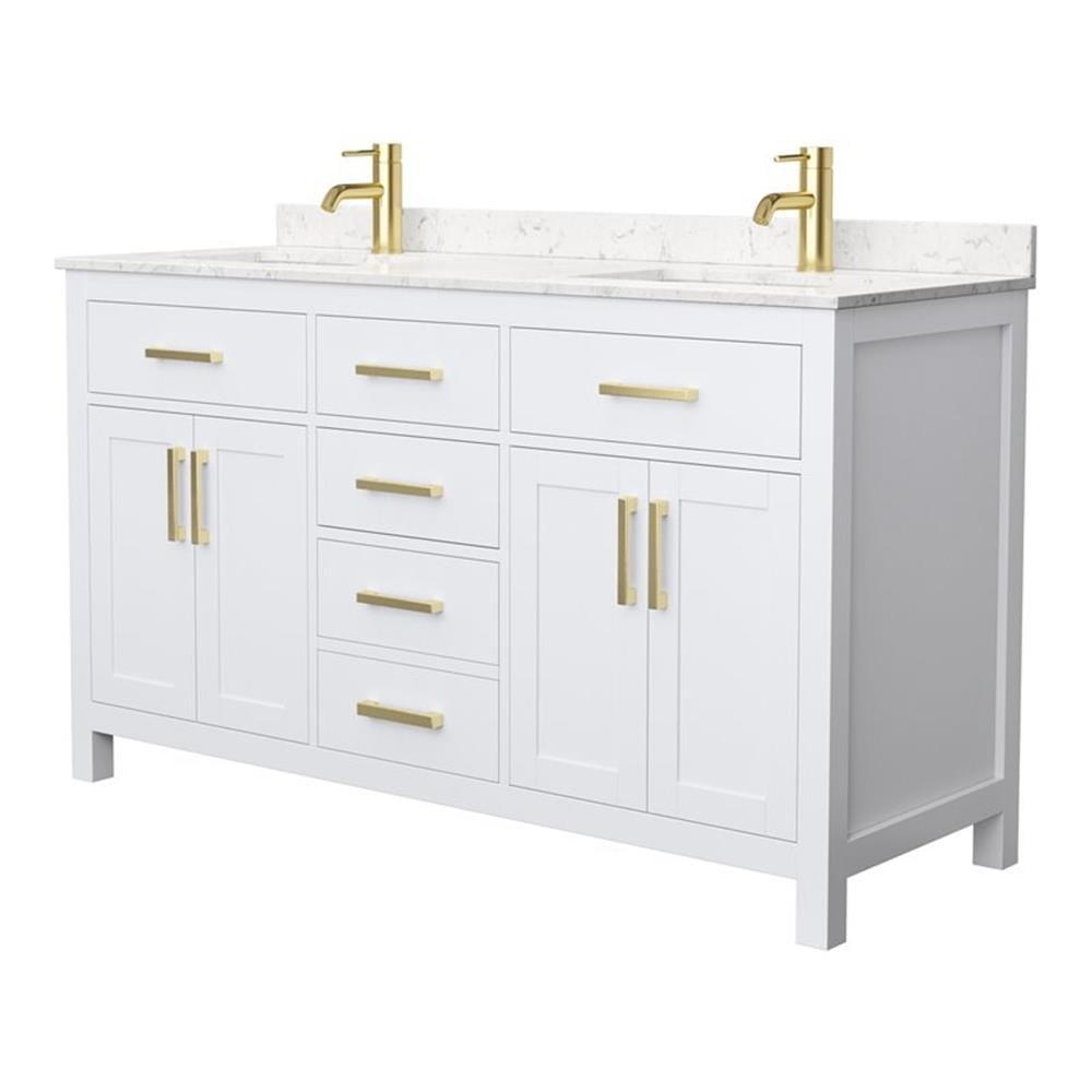 Beckett 60" White Double Bathroom Vanity with Gold Hardware