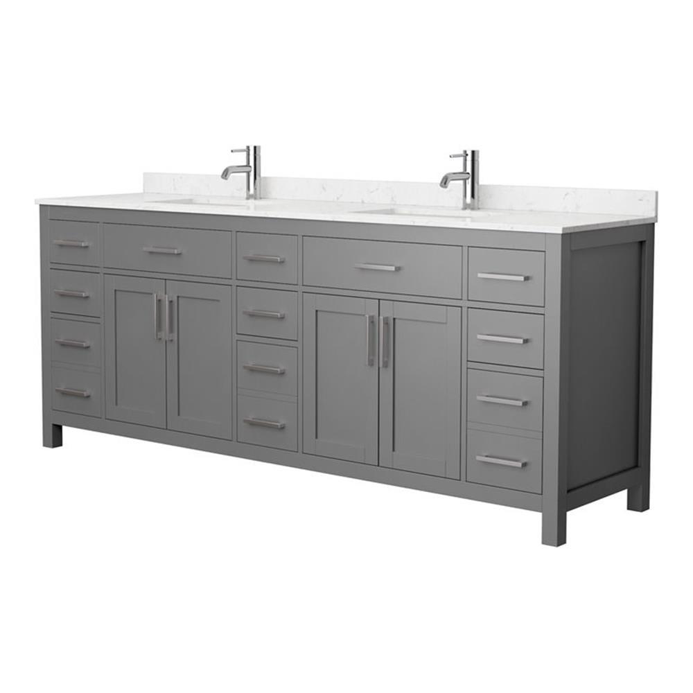 Wyndham Collection Beckett 84" Wood Double Bathroom Vanity in Dark Gray/Nickel