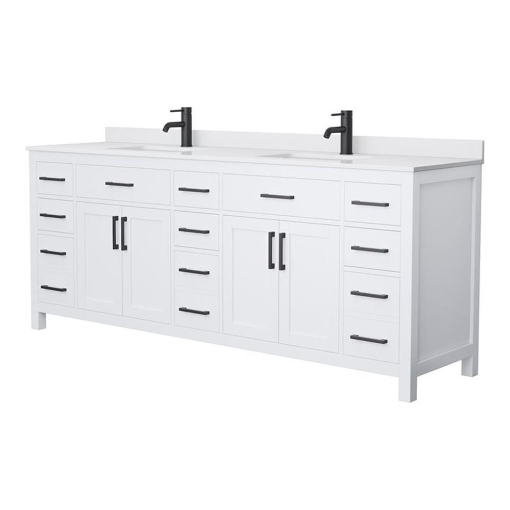 Wyndham Collection Beckett 84" Wood Double Bathroom Vanity in White/Matte Black