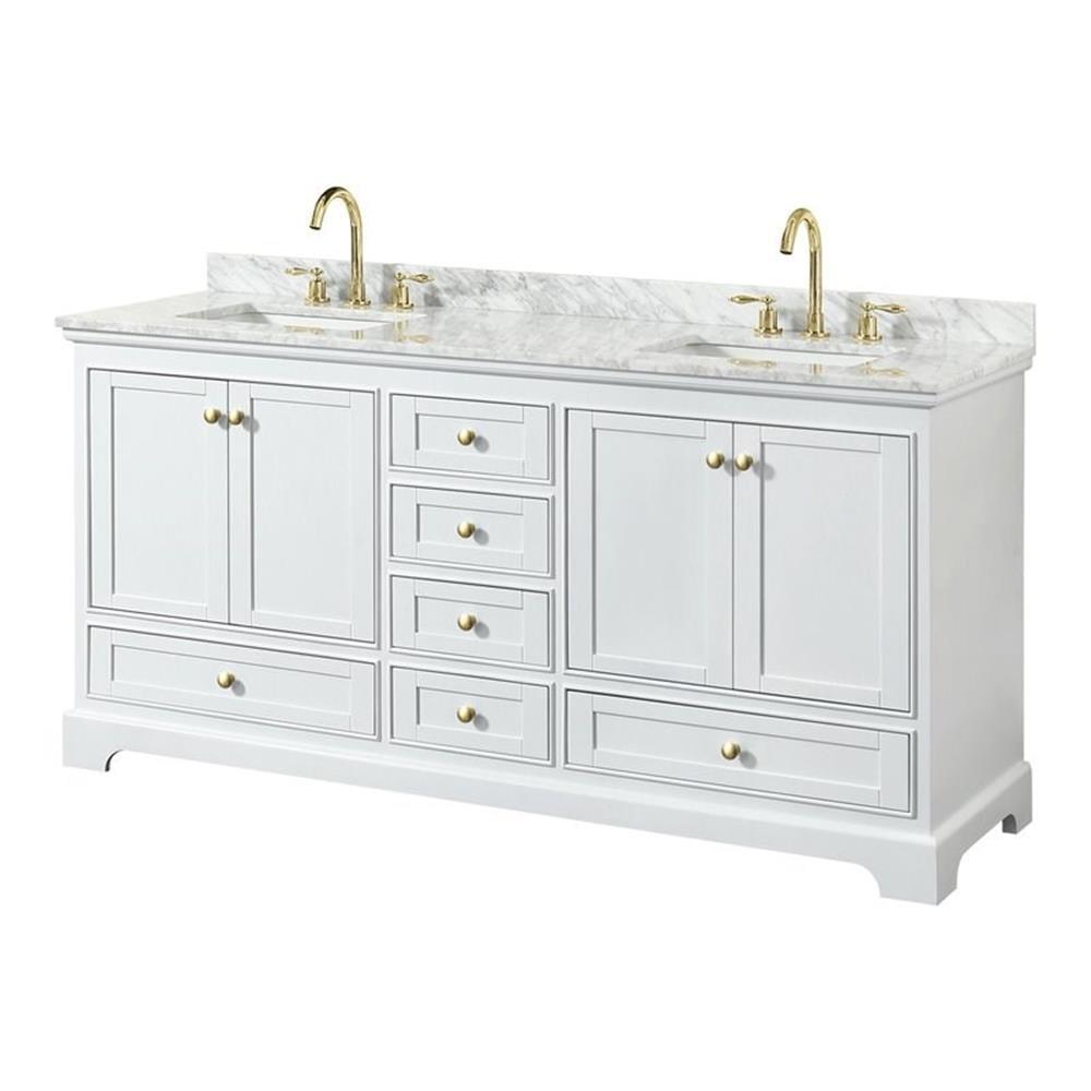 Deborah Classic White 72" Double Vanity with Carrara Marble Top and Gold Trim