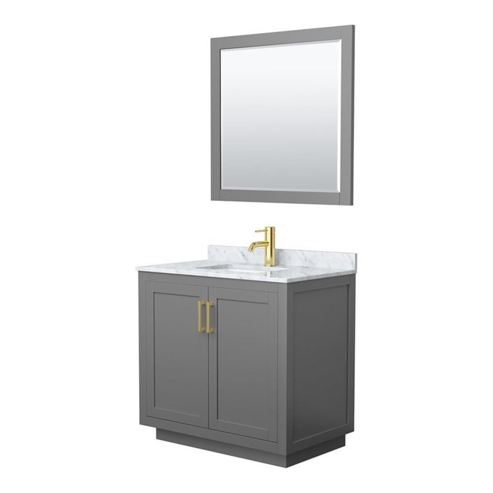 Wyndham Collection Miranda 36" Wood&Carrara Single Bathroom Vanity in Gray/Gold