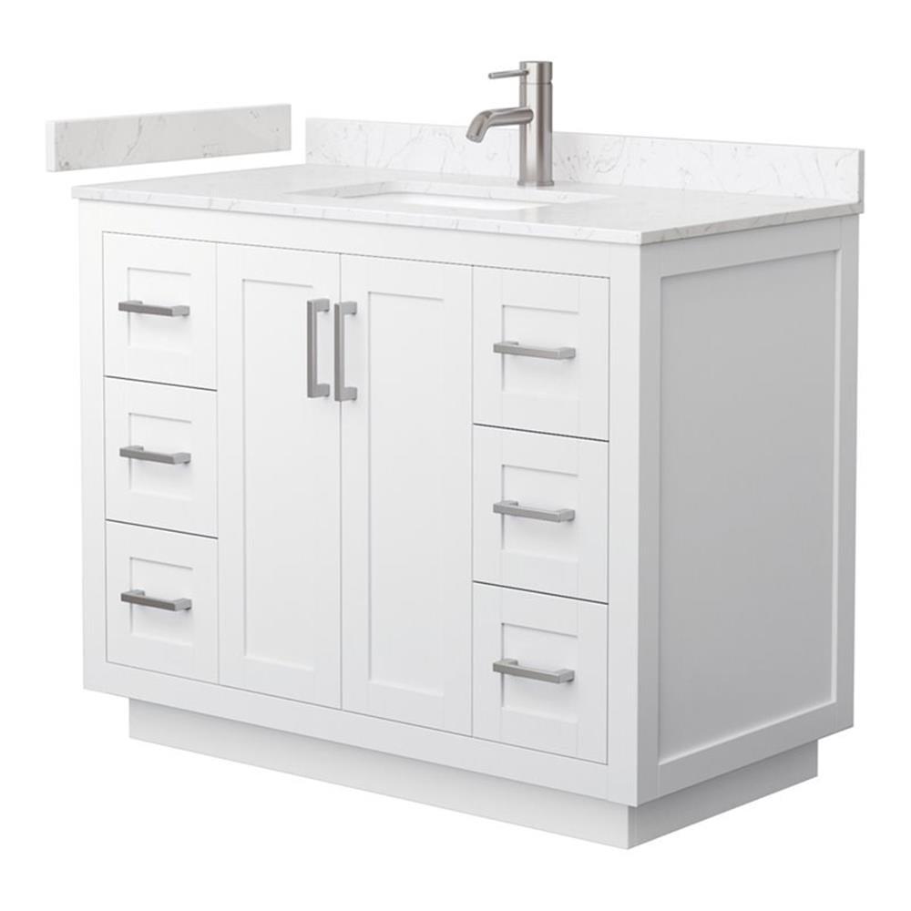 Miranda 42'' White Single Freestanding Vanity with Light-Vein Carrara Marble Top