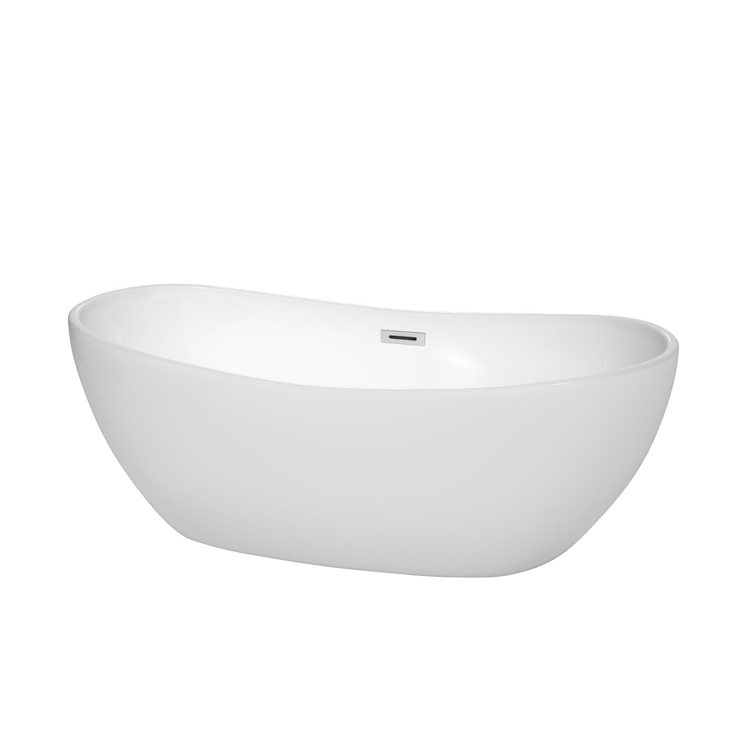 Rebecca 65" White Acrylic Freestanding Bathtub with Chrome Trim