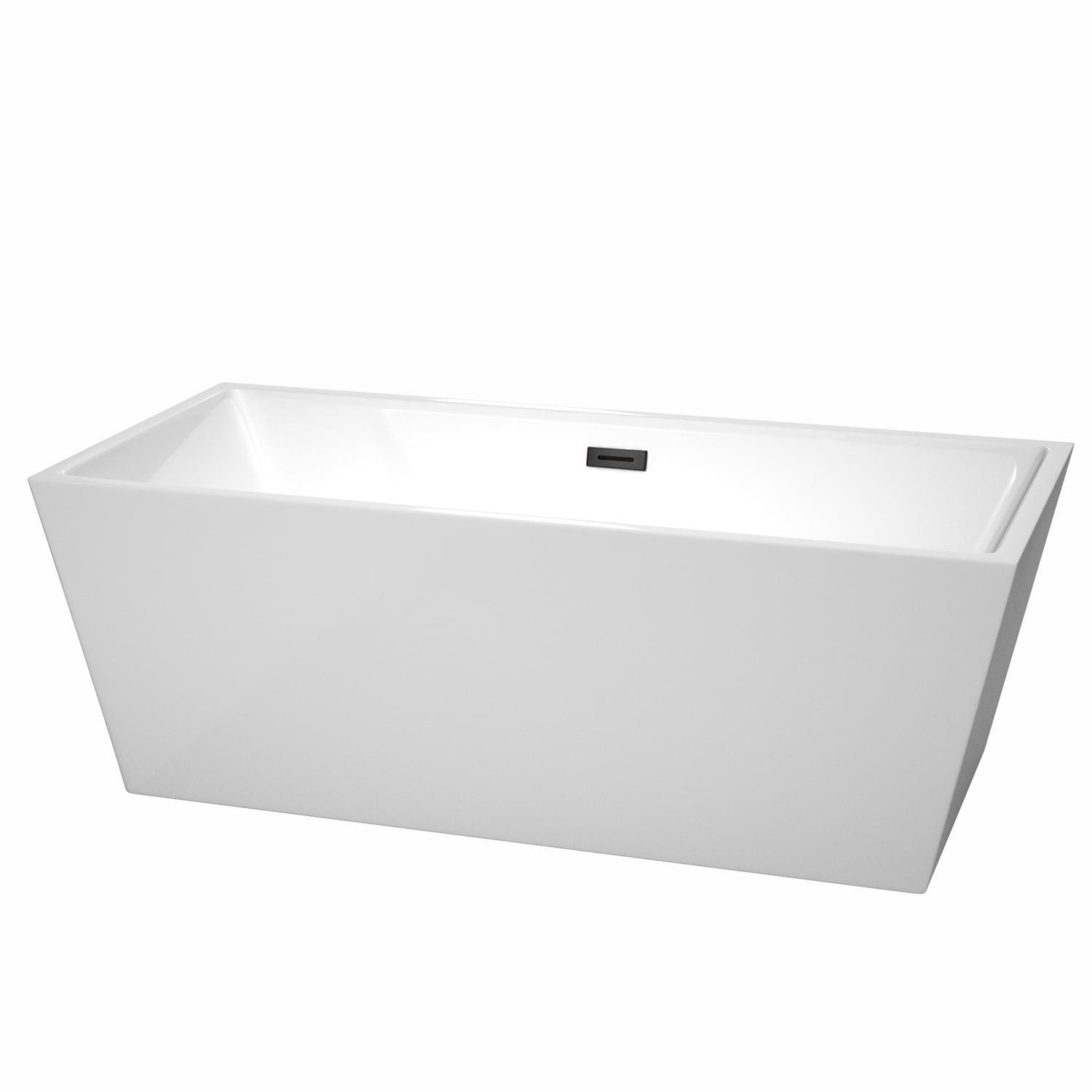 Sara 67" White Acrylic Freestanding Bathtub with Matte Black Trim