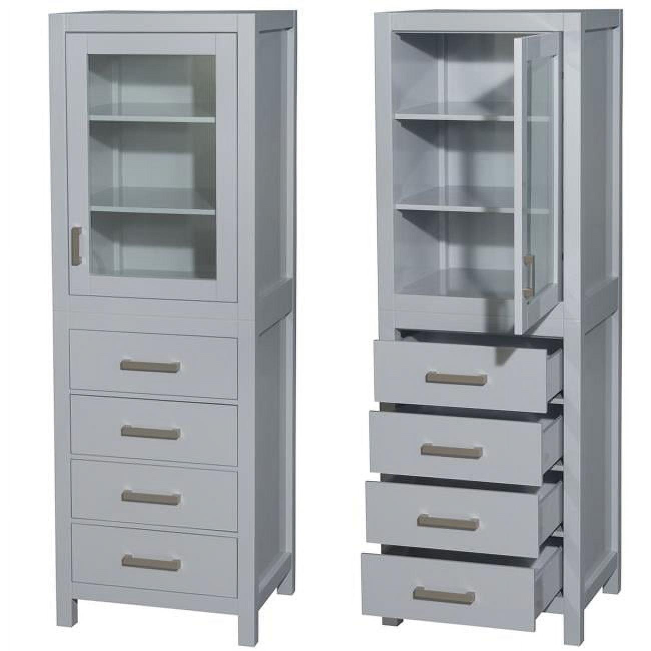 Sheffield 24" Gray Solid Wood Linen Cabinet with Brushed Chrome Trim