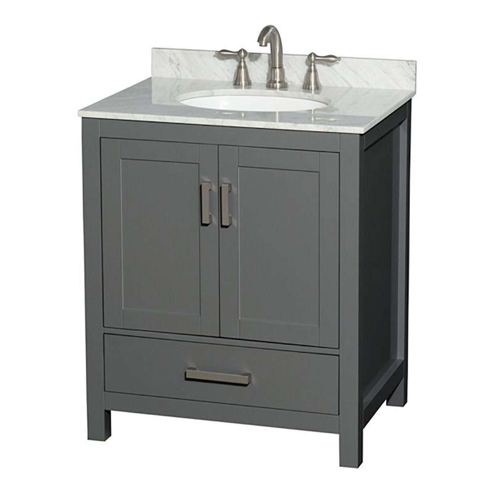 Sheffield 30'' Dark Gray Single Freestanding Bathroom Vanity with White Carrara Marble Top