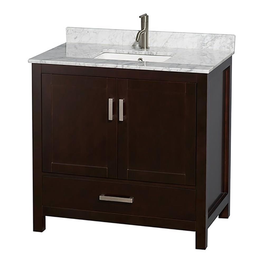 Wyndham Collection Sheffield 36" Freestanding Single Bathroom Vanity with Marble Top