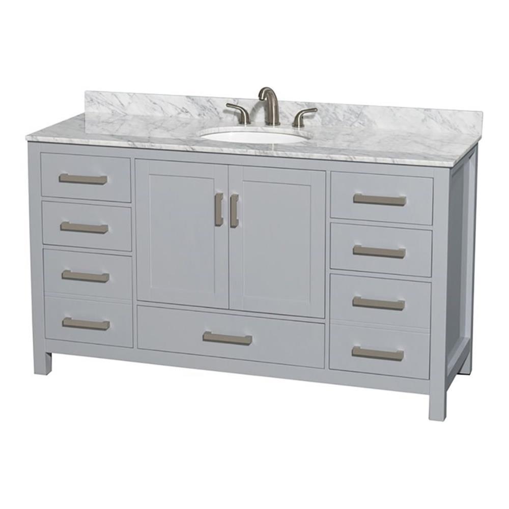 Wyndham Collection Sheffield 60" Freestanding Single Bathroom Vanity with Marble Top