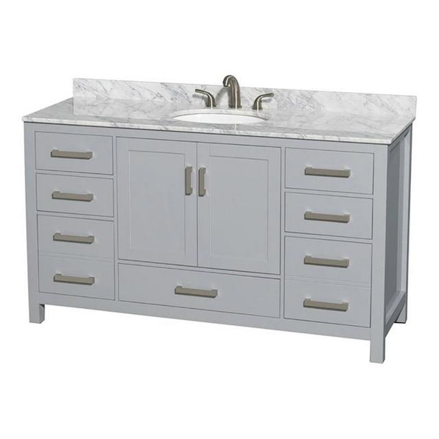 Wyndham Collection Sheffield 60" Freestanding Single Bathroom Vanity with Marble Top