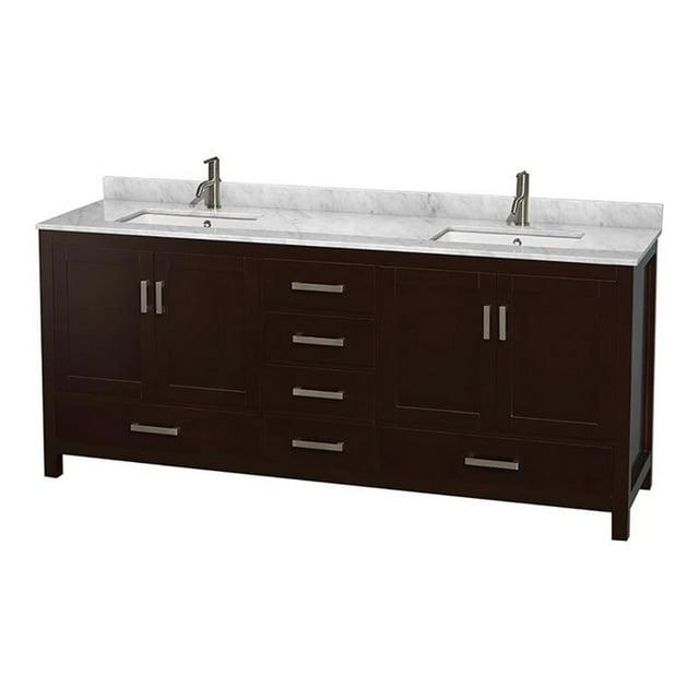 Wyndham Collection Sheffield 80" Freestanding Double Bathroom Vanity with Marble Top