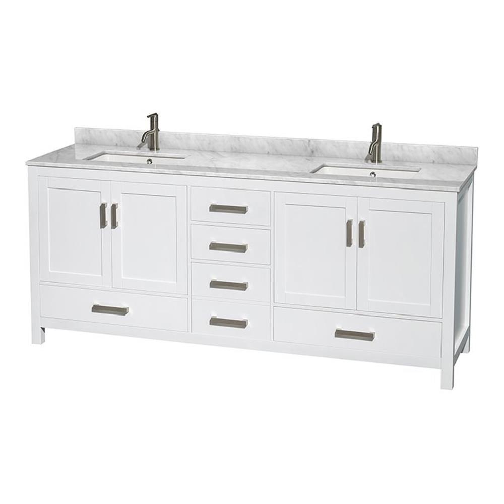 Wyndham Collection Sheffield 80" Freestanding Double Bathroom Vanity with Marble Top