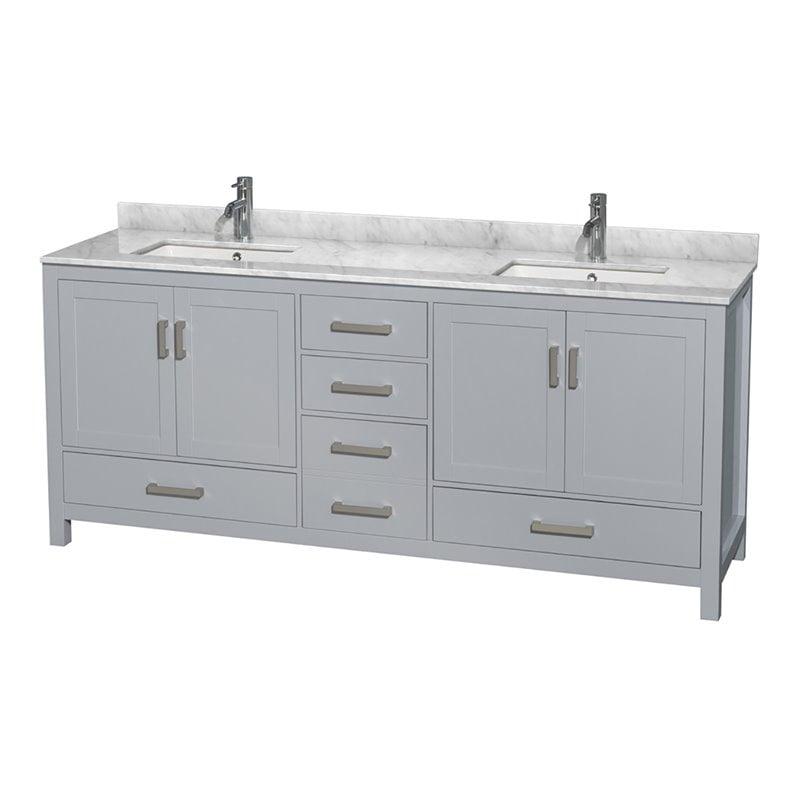 Sheffield 80'' Gray Solid Wood Double Bathroom Vanity with White Marble Top