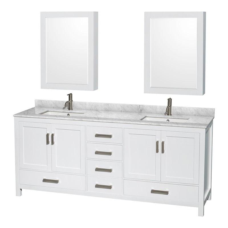 Sheffield 80'' White Double Bathroom Vanity with Marble Top