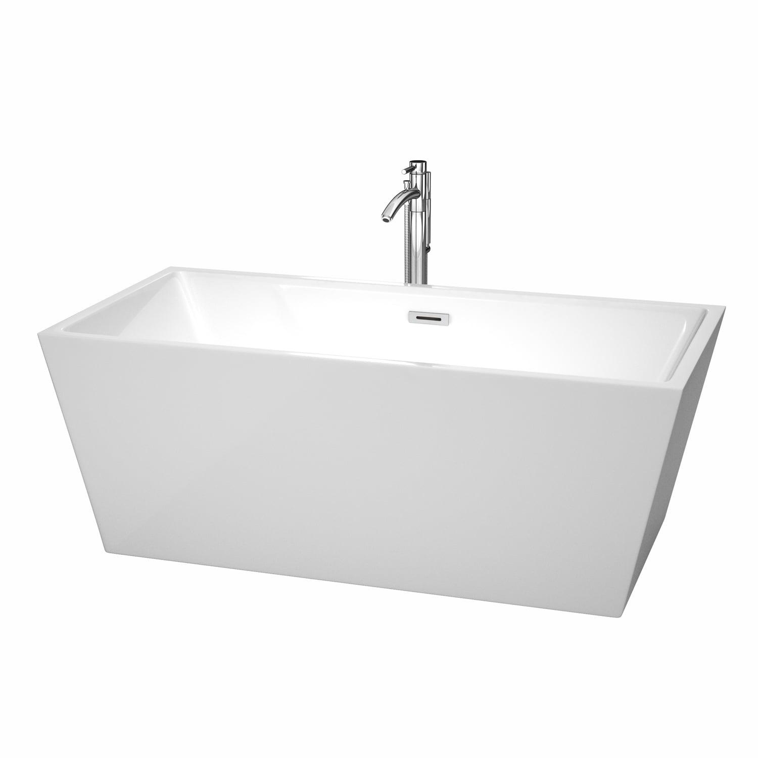 Sara 63" White Acrylic Freestanding Soaking Tub with Chrome Faucet