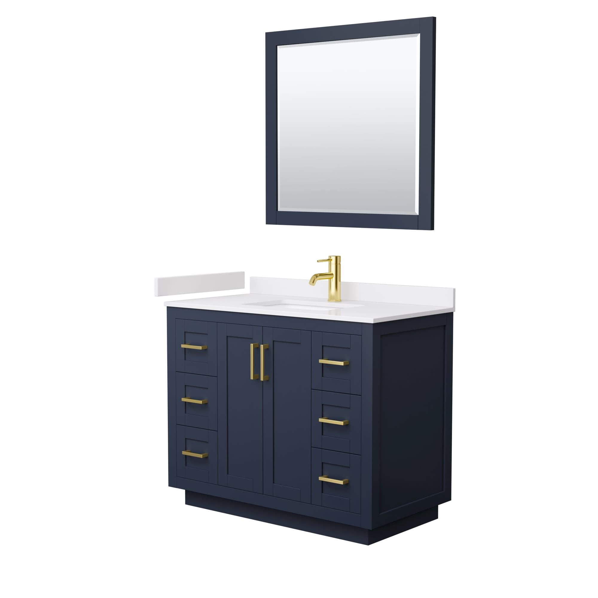 Miranda 42" Dark Blue Single Vanity with White Cultured Marble Top and Gold Trim